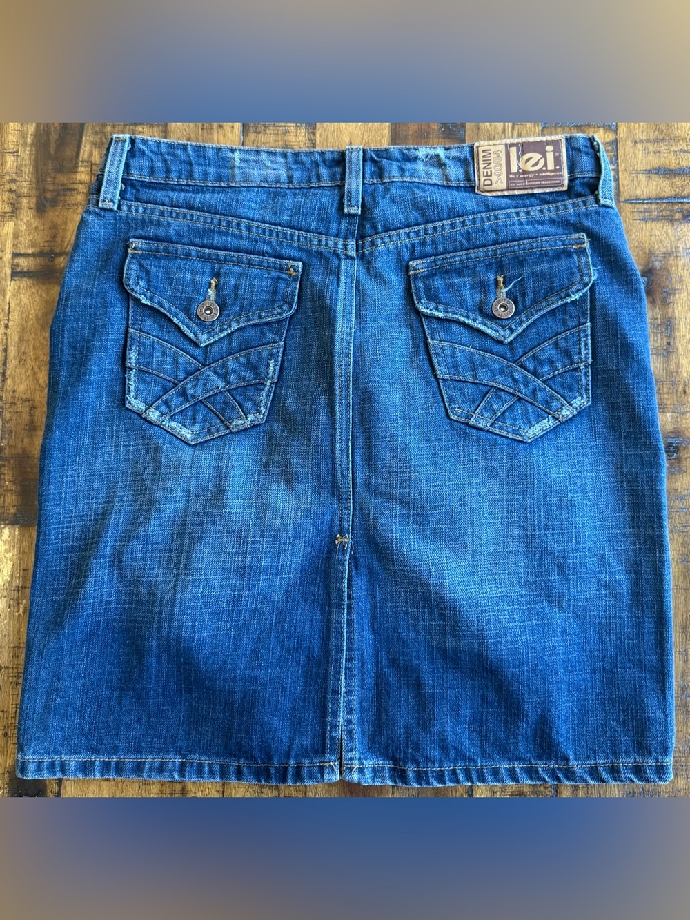 LEI Ashley Ultra Low Rise Denim Mini Skirt • Juniors 7 • Like New • Button Fly